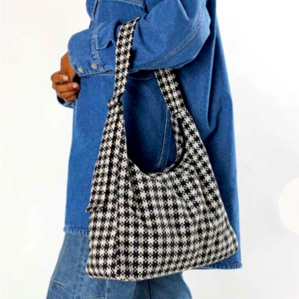 BAGGU Nylon Should Bag - Black/White Pixel Gingham ISO